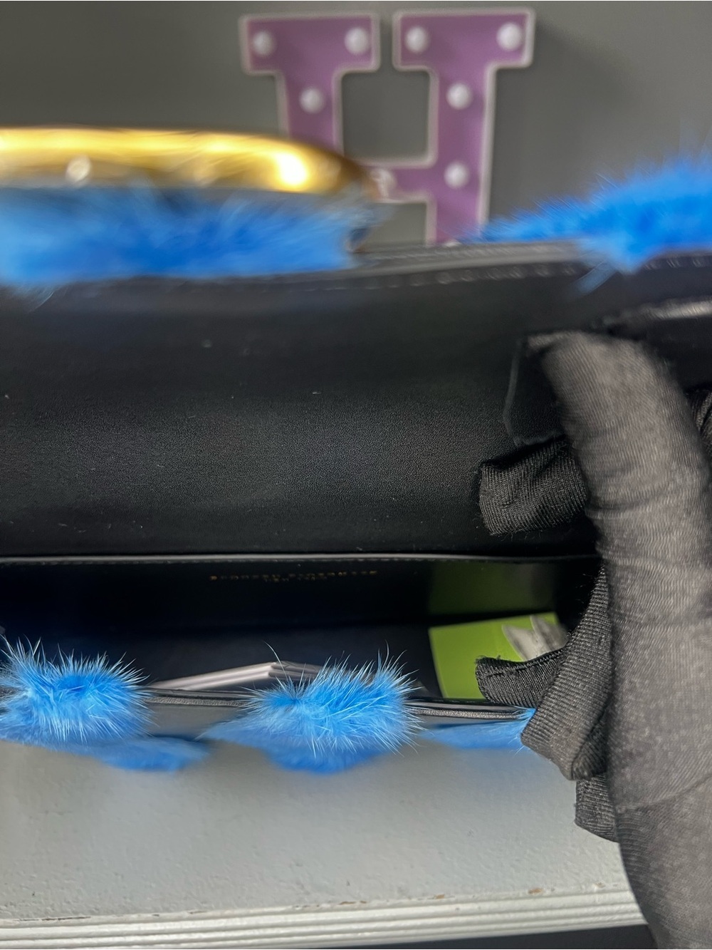 Brandon Blackwood Medium Nia Bag in Black Hard Leather with Blue Mink Fur - Picture 10 of 10